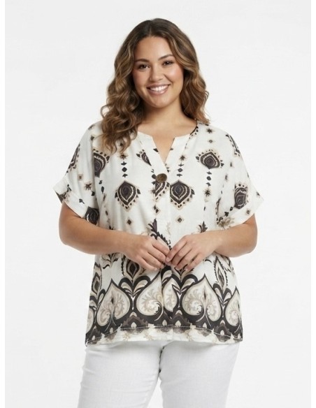 TOP BOHÈME ÉCRU À MOTIFS PAISLEY - FEMME