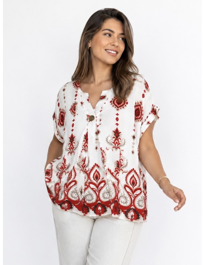 TOP BOHÈME ROUGE À MOTIFS PAISLEY - FEMME