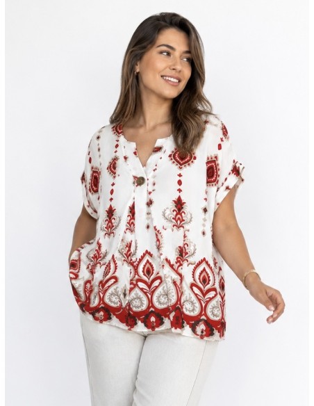 TOP BOHÈME ROUGE À MOTIFS PAISLEY - FEMME
