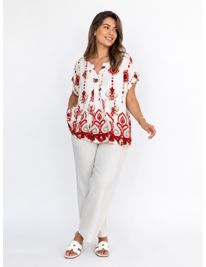 TOP BOHÈME ROUGE À MOTIFS PAISLEY - FEMME