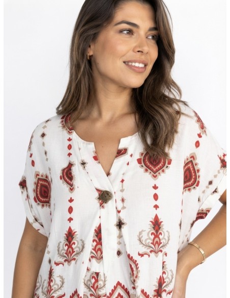TOP BOHÈME ROUGE À MOTIFS PAISLEY - FEMME