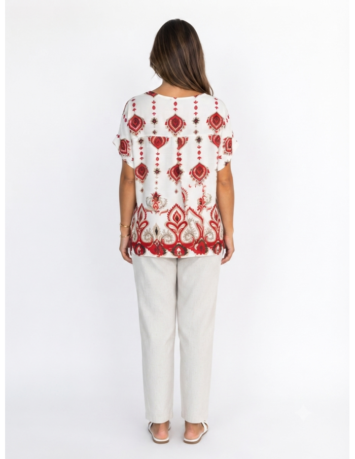 TOP BOHÈME ROUGE À MOTIFS PAISLEY - FEMME