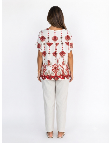 TOP BOHÈME ROUGE À MOTIFS PAISLEY - FEMME