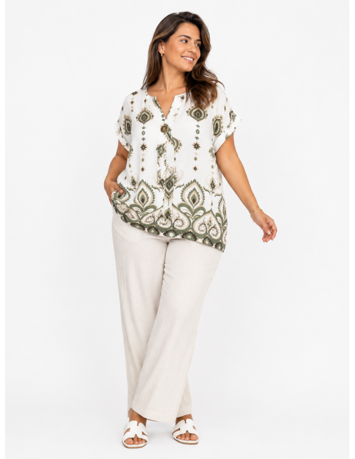 TOP BOHÈME VERT À MOTIFS PAISLEY - FEMME
