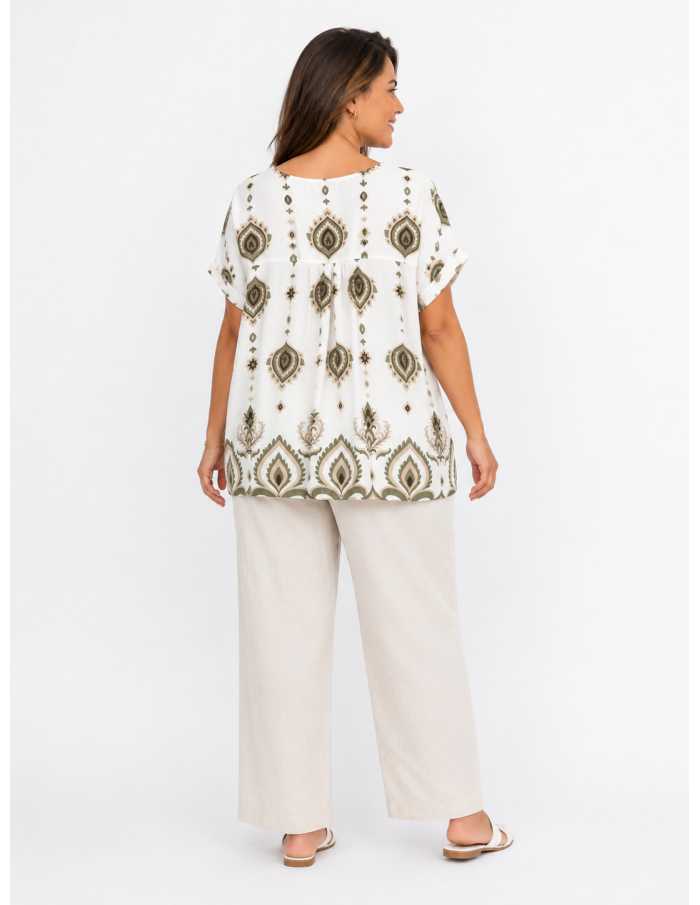 TOP BOHÈME VERT À MOTIFS PAISLEY - FEMME