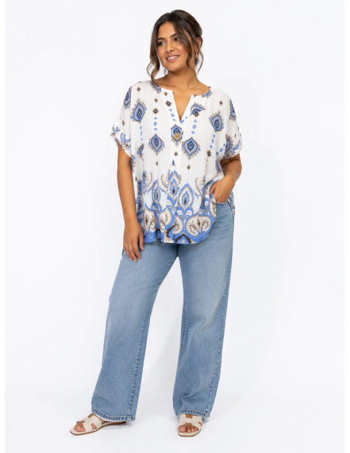 TOP BOHÈME BLEU À MOTIFS PAISLEY - FEMME