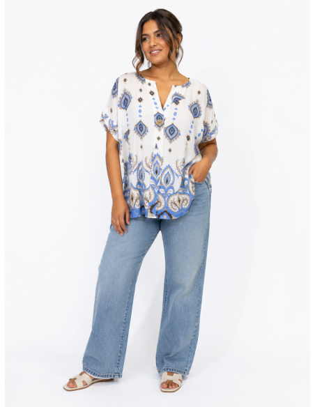TOP BOHÈME BLEU À MOTIFS PAISLEY - FEMME