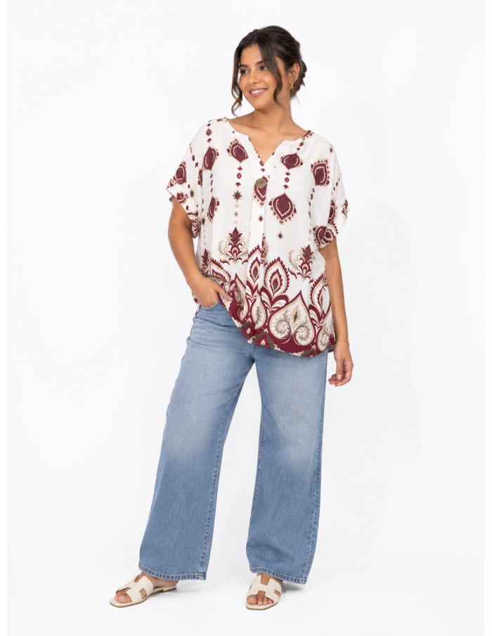 TOP BOHÈME BORDEAU À MOTIFS PAISLEY - FEMME