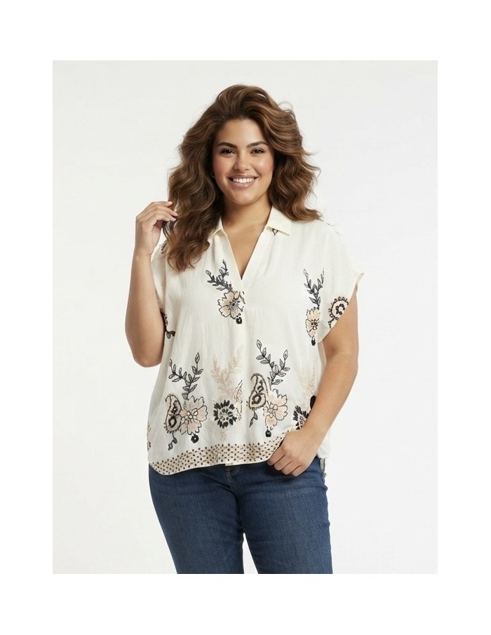 TOP ÉCRU À BRODERIES FLORALES - FEMME
