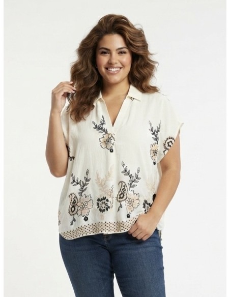 TOP ÉCRU À BRODERIES FLORALES - FEMME