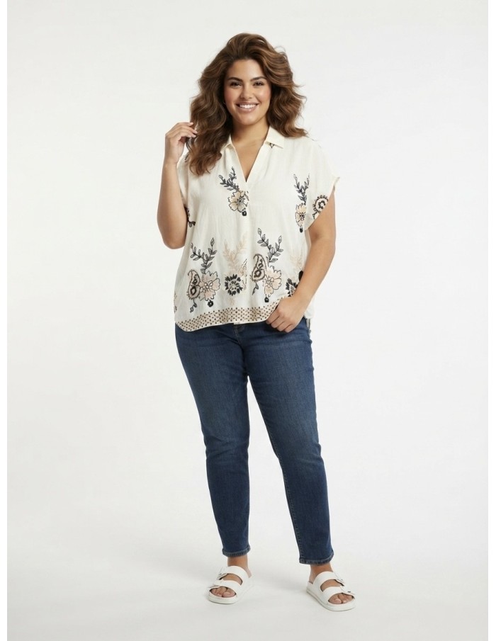 TOP ÉCRU À BRODERIES FLORALES - FEMME