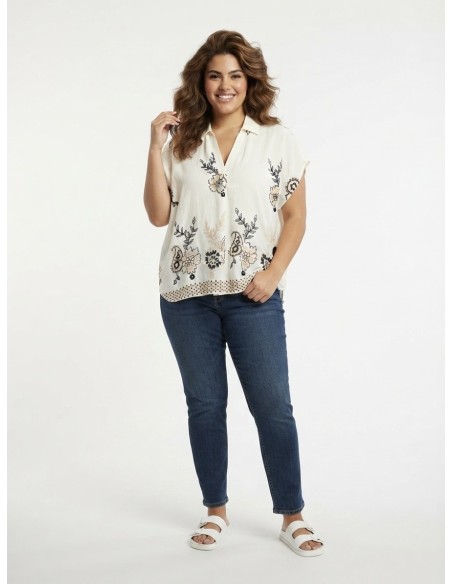 TOP ÉCRU À BRODERIES FLORALES - FEMME
