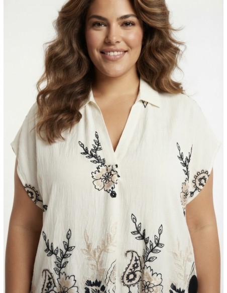 TOP ÉCRU À BRODERIES FLORALES - FEMME