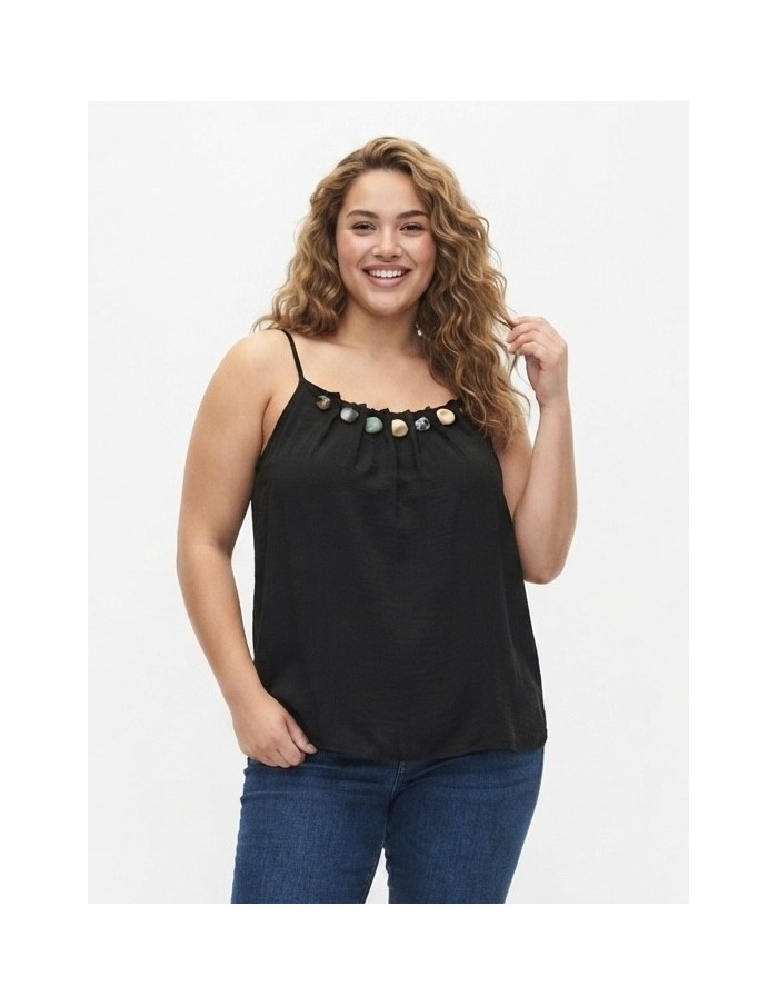 TOP DÉBARDEUR DÉTAILS DE PIERRES PERLES NOIR - FEMME