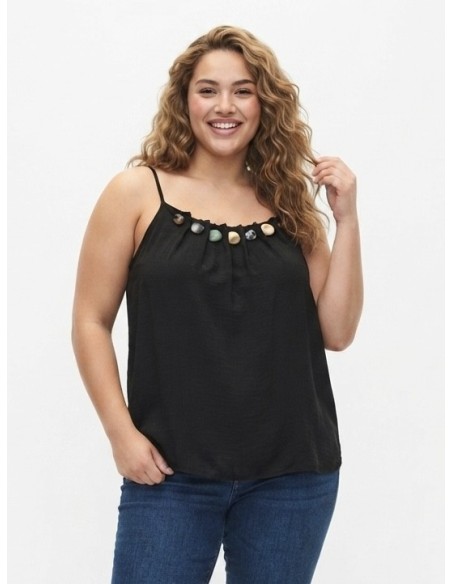 TOP DÉBARDEUR DÉTAILS DE PIERRES PERLES NOIR - FEMME