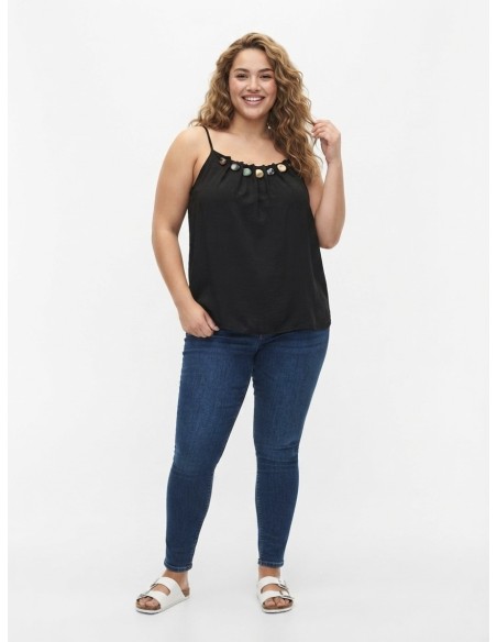 TOP DÉBARDEUR DÉTAILS DE PIERRES PERLES NOIR - FEMME