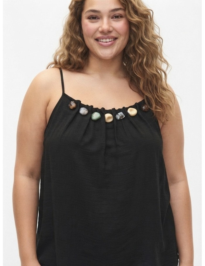 TOP DÉBARDEUR DÉTAILS DE PIERRES PERLES NOIR - FEMME