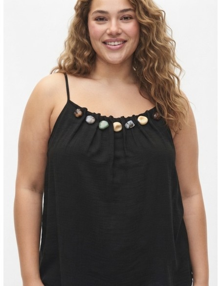 TOP DÉBARDEUR DÉTAILS DE PIERRES PERLES NOIR - FEMME