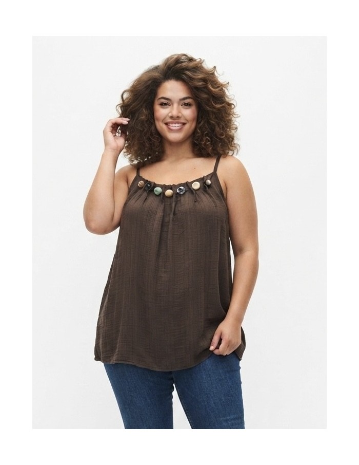 TOP DÉBARDEUR DÉTAILS DE PIERRES PERLES CHOCOLAT - FEMME