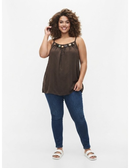 TOP DÉBARDEUR DÉTAILS DE PIERRES PERLES CHOCOLAT - FEMME