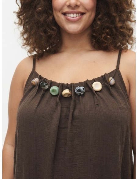 TOP DÉBARDEUR DÉTAILS DE PIERRES PERLES CHOCOLAT - FEMME