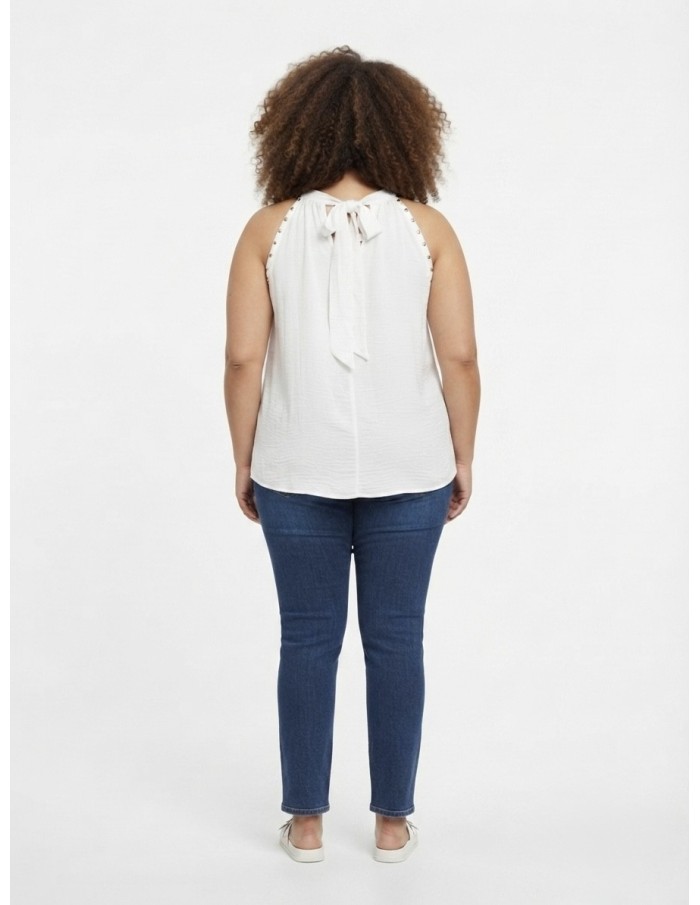 TOP DÉTAILS CLOUTÉS BLANC - FEMME