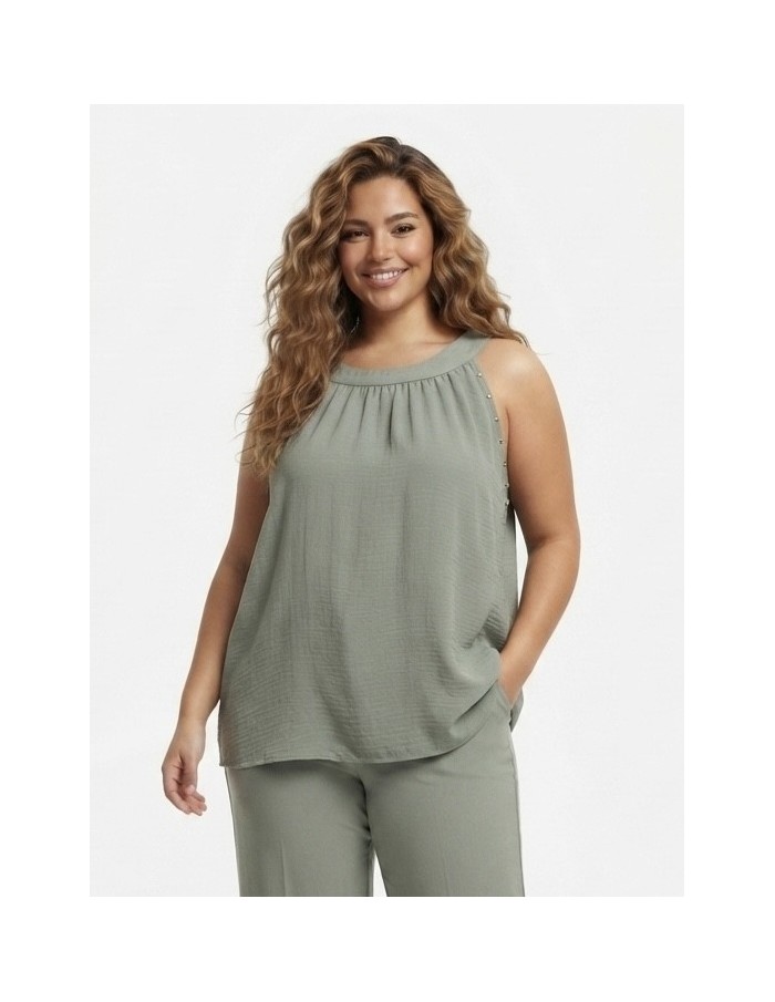 TOP DÉTAILS CLOUTÉS VERT SAUGE - FEMME