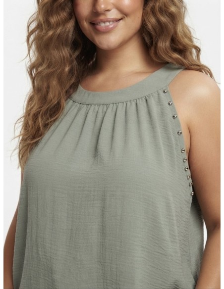 TOP DÉTAILS CLOUTÉS VERT SAUGE - FEMME