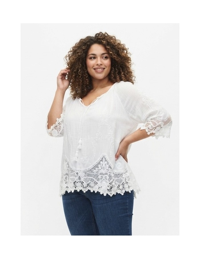 BLOUSE BOHÈME BLANCHE ET DENTELLE - FEMME