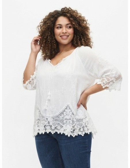 BLOUSE BOHÈME BLANCHE ET DENTELLE - FEMME