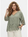 BLOUSE BOHÈME VERT SAUGE ET DENTELLE - FEMME