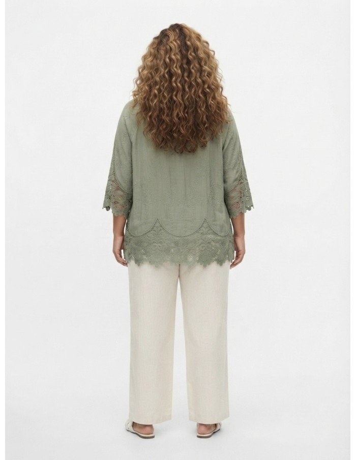 BLOUSE BOHÈME VERT SAUGE ET DENTELLE - FEMME