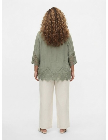 BLOUSE BOHÈME VERT SAUGE ET DENTELLE - FEMME