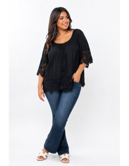 BLOUSE BOHÈME NOIR ET DENTELLE - FEMME