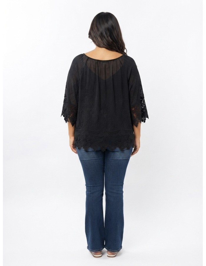 BLOUSE BOHÈME NOIR ET DENTELLE - FEMME