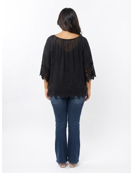 BLOUSE BOHÈME NOIR ET DENTELLE - FEMME
