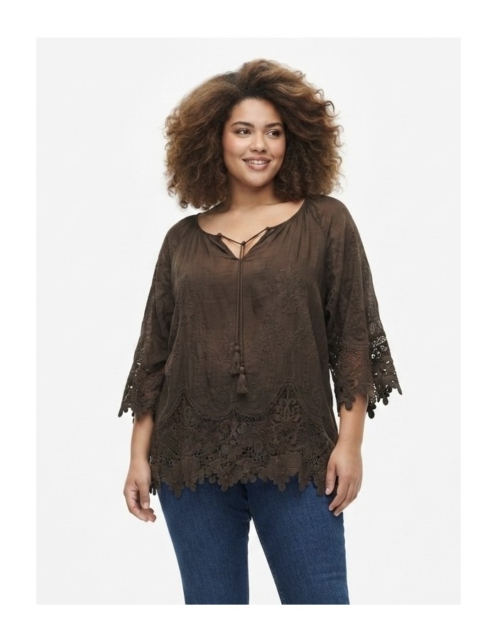 BLOUSE BOHÈME CHOCOLAT ET DENTELLE - FEMME