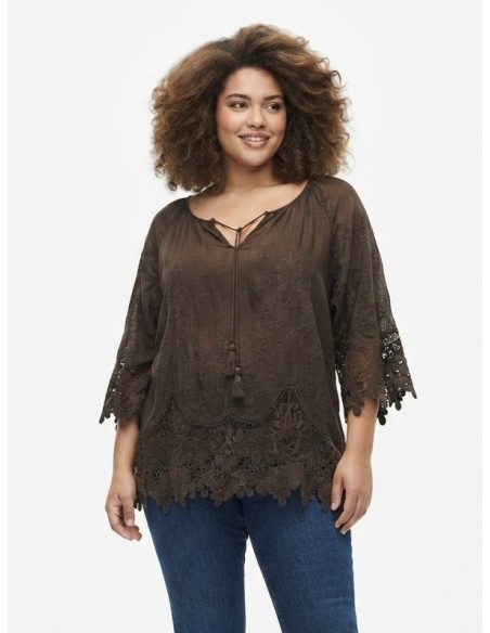 BLOUSE BOHÈME CHOCOLAT ET DENTELLE - FEMME