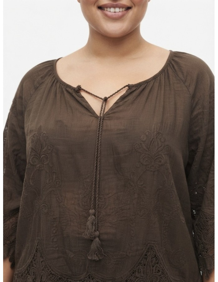 BLOUSE BOHÈME CHOCOLAT ET DENTELLE - FEMME