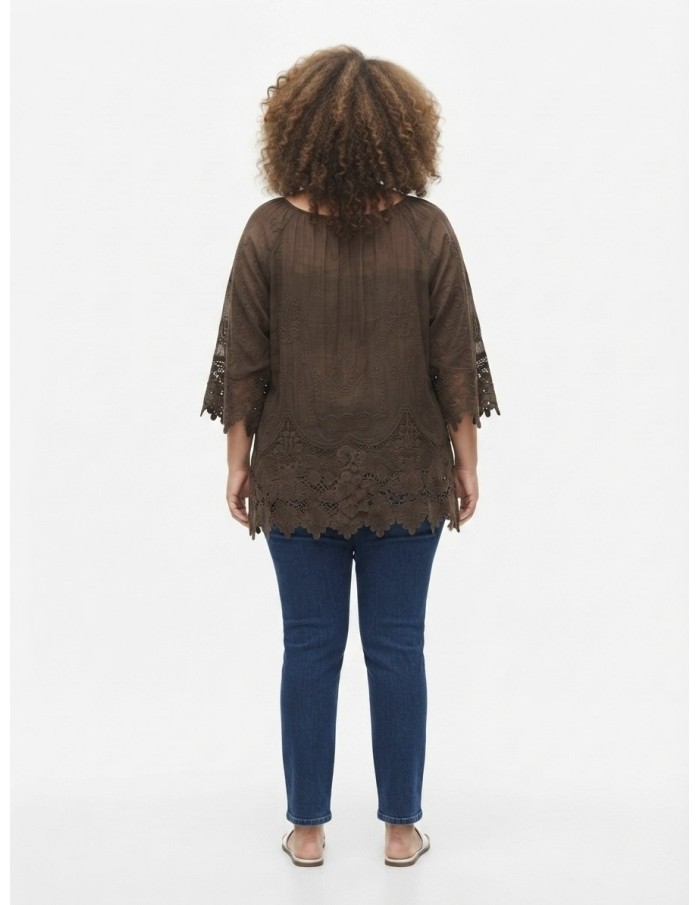 BLOUSE BOHÈME CHOCOLAT ET DENTELLE - FEMME