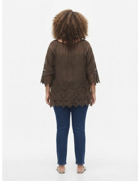 BLOUSE BOHÈME CHOCOLAT ET DENTELLE - FEMME