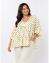 TOP ÉVASÉ JAUNE ET POIS MARRON - FEMME
