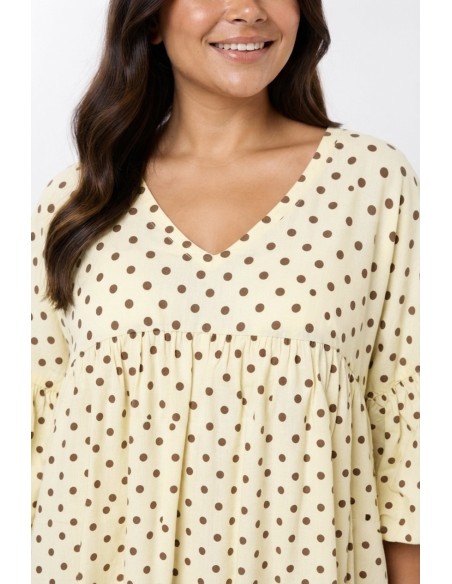 TOP ÉVASÉ JAUNE ET POIS MARRON - FEMME