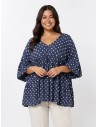 TOP ÉVASÉ BLEU ET POIS BLANC - FEMME