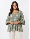 TOP ÉVASÉ VERT ET POIS BLANC - FEMME