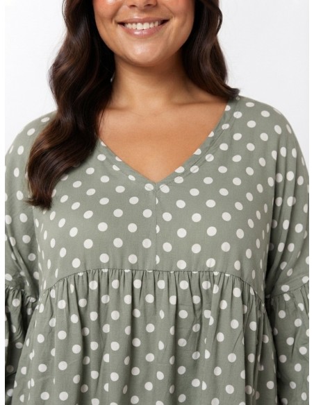 TOP ÉVASÉ VERT ET POIS BLANC - FEMME