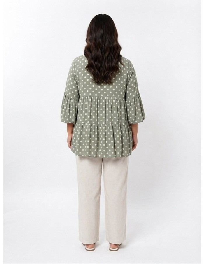 TOP ÉVASÉ VERT ET POIS BLANC - FEMME