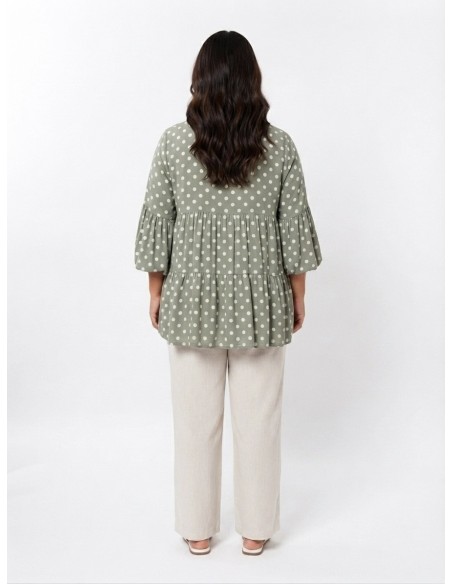 TOP ÉVASÉ VERT ET POIS BLANC - FEMME