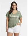 T-SHIRT VERT À INSCRIPTION CHAMPAGNE - FEMME