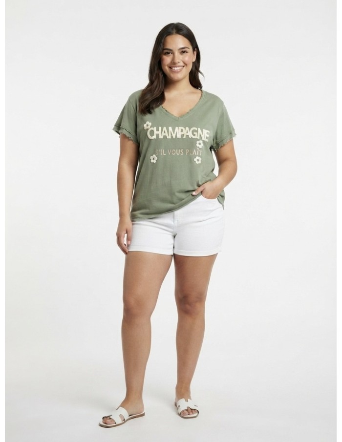 T-SHIRT VERT À INSCRIPTION CHAMPAGNE - FEMME